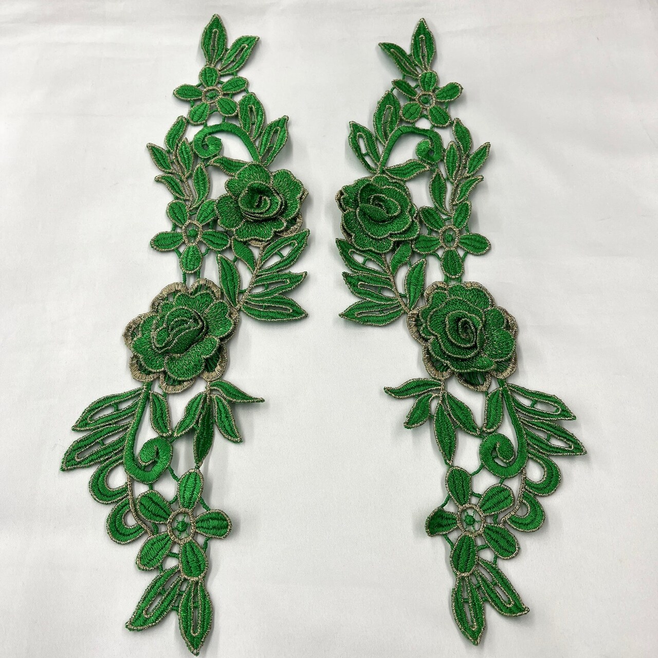 1 Pair 3D Floral Lace Applique Embroidered on 100% Polyester Net Mesh 14" x 5" Each Side